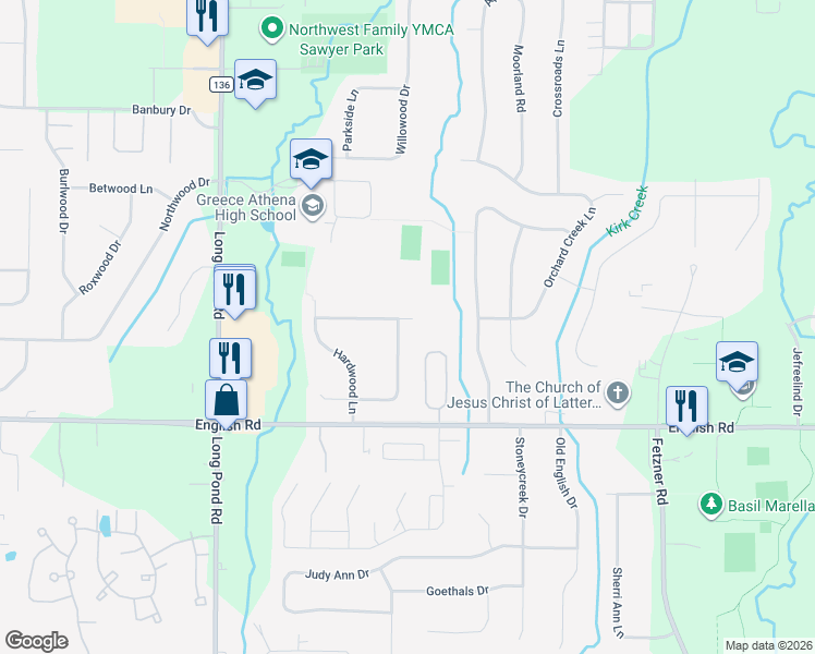 map of restaurants, bars, coffee shops, grocery stores, and more near 98 Cider Creek Lane in Rochester