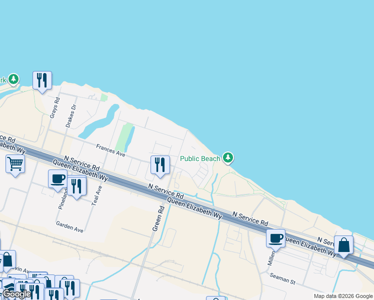 map of restaurants, bars, coffee shops, grocery stores, and more near in Hamilton
