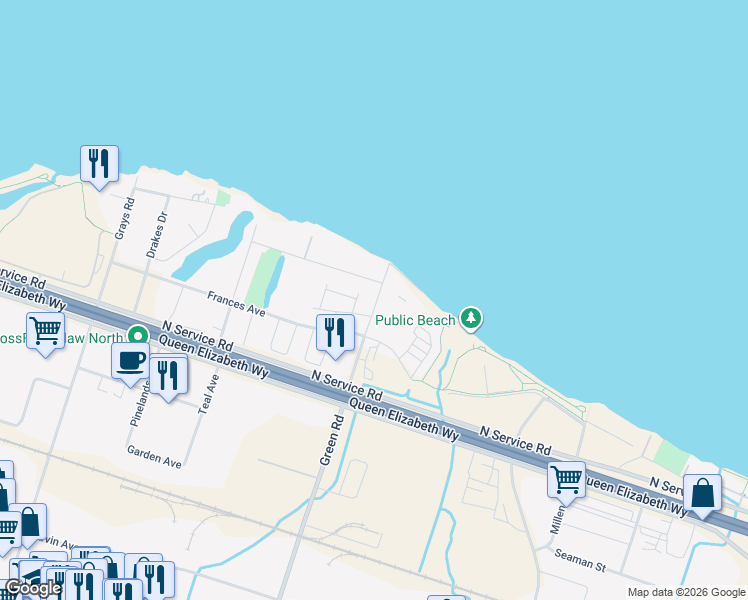 map of restaurants, bars, coffee shops, grocery stores, and more near 54 Church Street in Hamilton