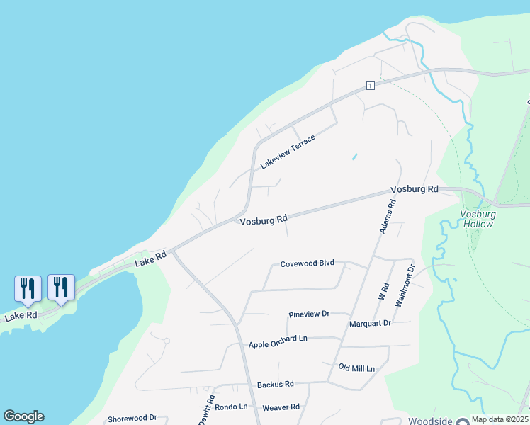 map of restaurants, bars, coffee shops, grocery stores, and more near 439 Lake Road in Webster