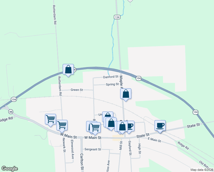 map of restaurants, bars, coffee shops, grocery stores, and more near 17 Spring Street in Sodus