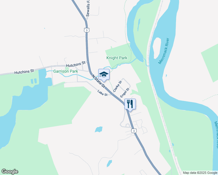 map of restaurants, bars, coffee shops, grocery stores, and more near 442 North State Street in Concord