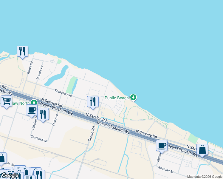 map of restaurants, bars, coffee shops, grocery stores, and more near in Hamilton