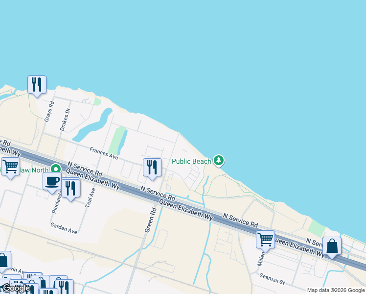 map of restaurants, bars, coffee shops, grocery stores, and more near in Hamilton