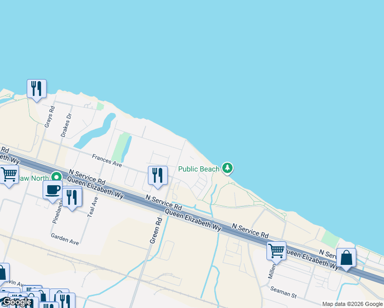 map of restaurants, bars, coffee shops, grocery stores, and more near in Hamilton