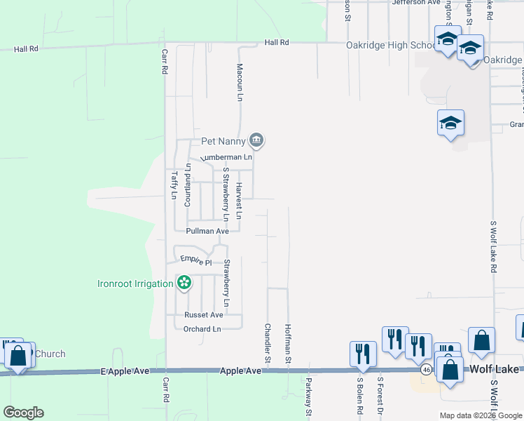 map of restaurants, bars, coffee shops, grocery stores, and more near 607 Chandler Street in Muskegon