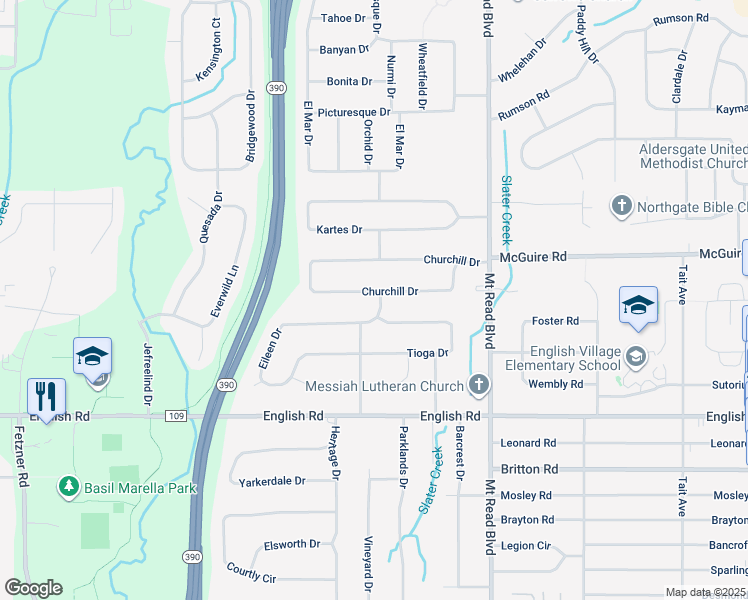 map of restaurants, bars, coffee shops, grocery stores, and more near 11 Eileen Drive in Rochester