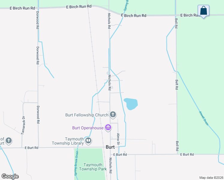 map of restaurants, bars, coffee shops, grocery stores, and more near 12588 Nichols Road in Burt