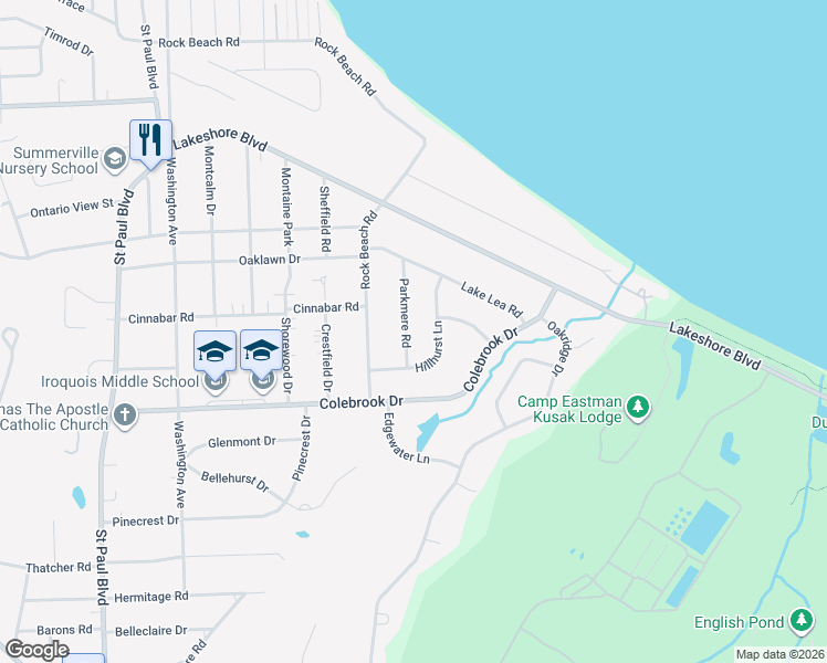map of restaurants, bars, coffee shops, grocery stores, and more near 46 Parkmere Road in Rochester
