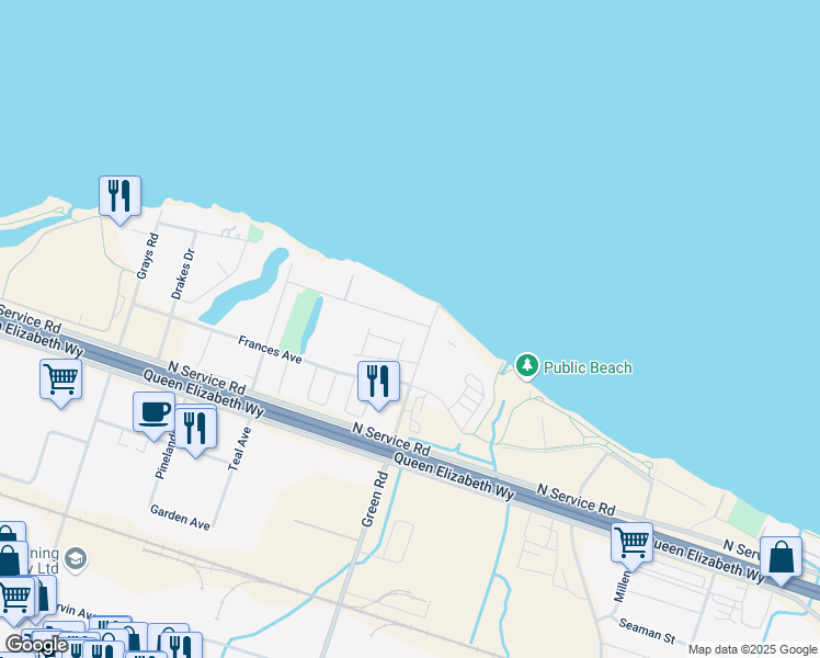 map of restaurants, bars, coffee shops, grocery stores, and more near 54 Church Street in Hamilton