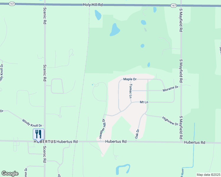 map of restaurants, bars, coffee shops, grocery stores, and more near 1444 Heather Hill Drive in Hubertus