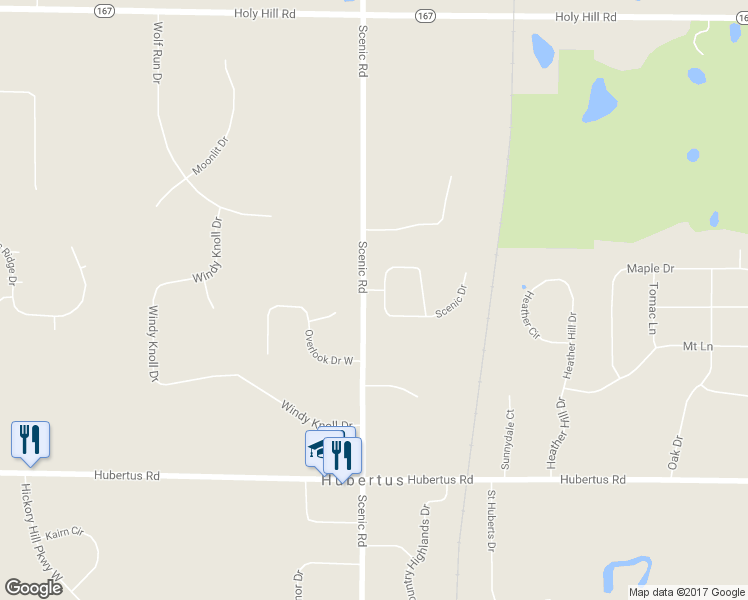 map of restaurants, bars, coffee shops, grocery stores, and more near 1477 Scenic Drive in Hubertus