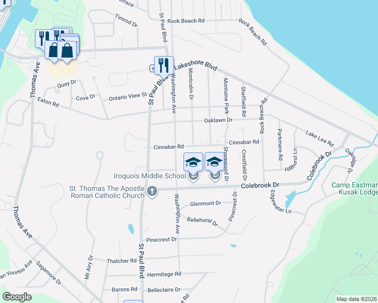 map of restaurants, bars, coffee shops, grocery stores, and more near 137 Cinnabar Road in Rochester