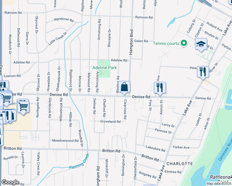 map of restaurants, bars, coffee shops, grocery stores, and more near 22 Windsor Road in Rochester