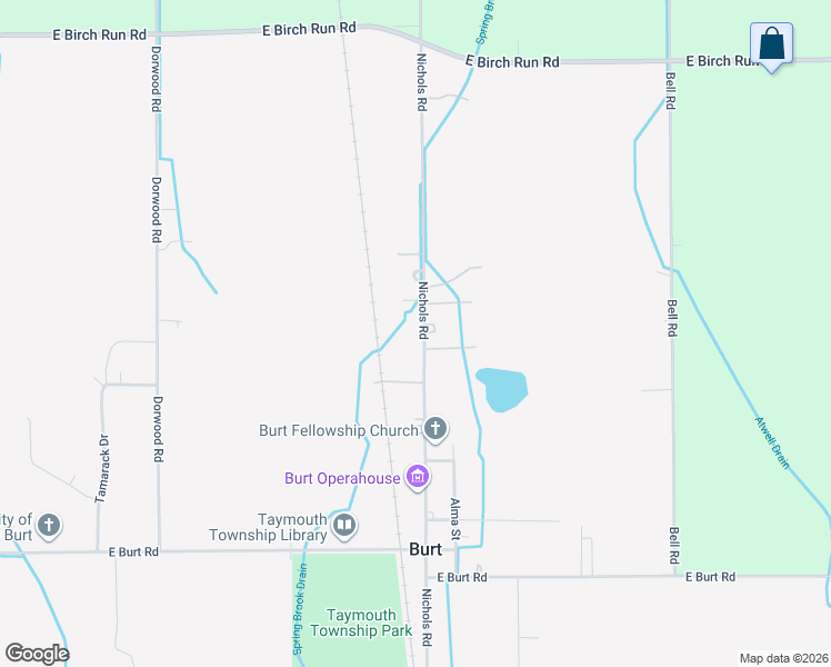 map of restaurants, bars, coffee shops, grocery stores, and more near 12588 Nichols Road in Burt