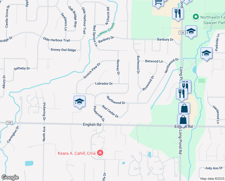 map of restaurants, bars, coffee shops, grocery stores, and more near 193 Pinebrook Drive in Rochester