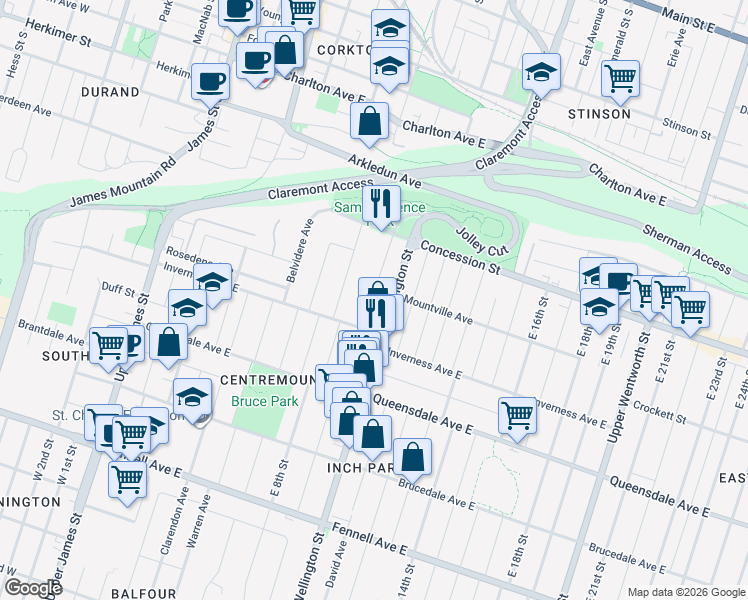 map of restaurants, bars, coffee shops, grocery stores, and more near 68 Vola Court in Hamilton