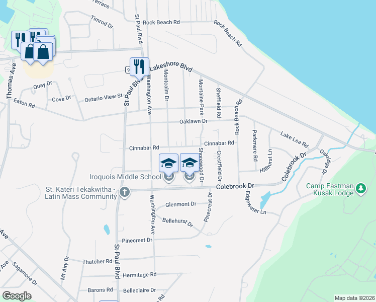 map of restaurants, bars, coffee shops, grocery stores, and more near 189 Cinnabar Road in Rochester