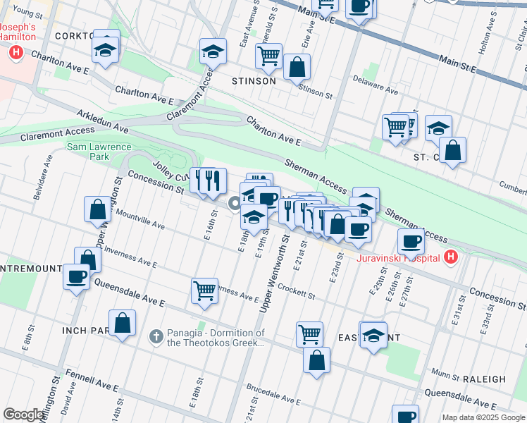 map of restaurants, bars, coffee shops, grocery stores, and more near 473 Concession Street in Hamilton