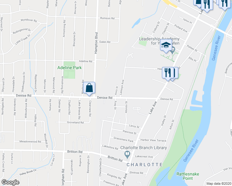 map of restaurants, bars, coffee shops, grocery stores, and more near 2 Kintz Street in Rochester