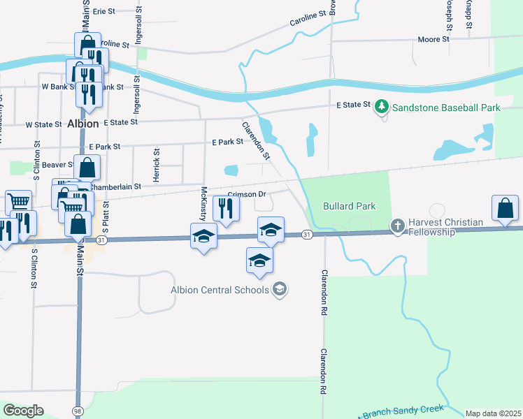 map of restaurants, bars, coffee shops, grocery stores, and more near 86 Crimson Heights in Albion