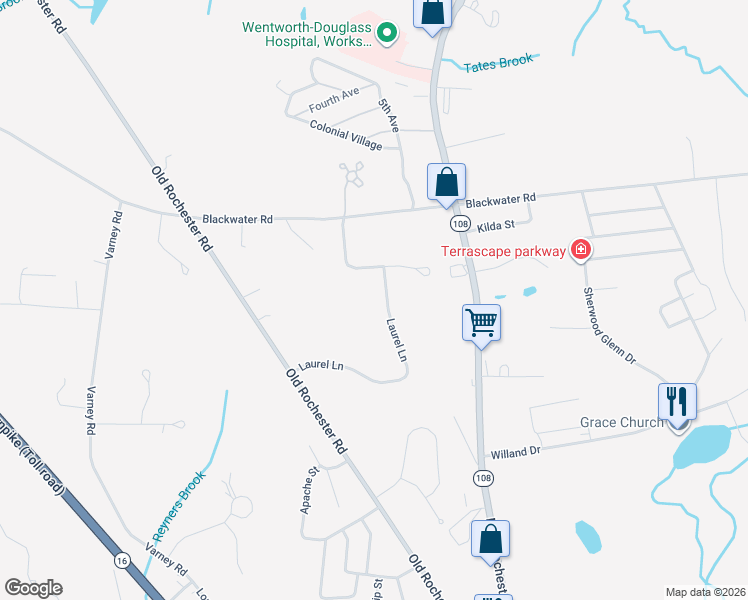 map of restaurants, bars, coffee shops, grocery stores, and more near 26 Laurel Lane in Somersworth