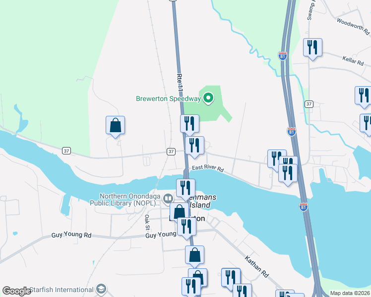 map of restaurants, bars, coffee shops, grocery stores, and more near 11 U.S. 11 in Central Square