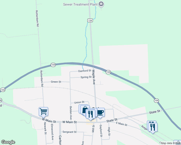 map of restaurants, bars, coffee shops, grocery stores, and more near 5 Spring Street in Sodus