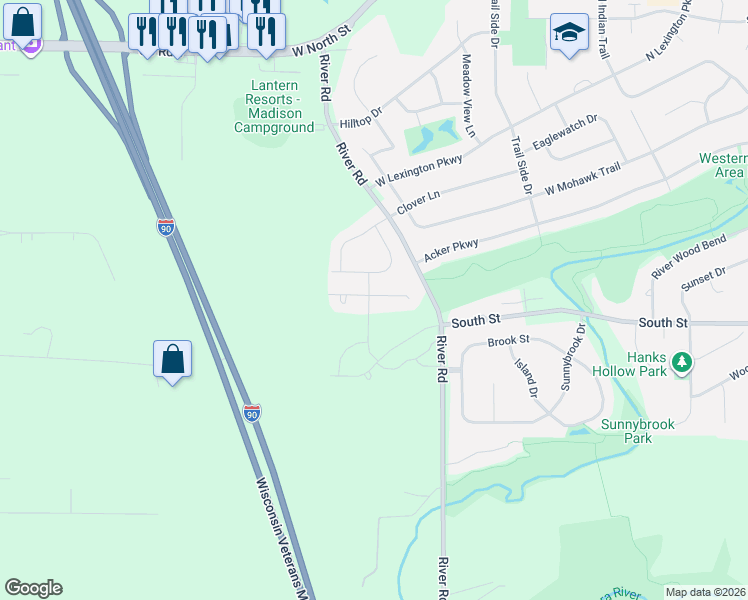 map of restaurants, bars, coffee shops, grocery stores, and more near 505 Shane O'Donnell Drive in DeForest