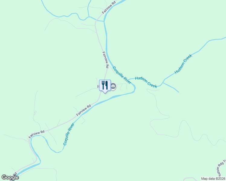 map of restaurants, bars, coffee shops, grocery stores, and more near 97658 Hudson Creek Lane in Coquille