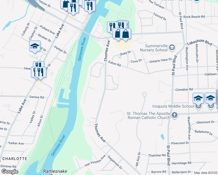 map of restaurants, bars, coffee shops, grocery stores, and more near 15 Harbor Hill Drive in Rochester