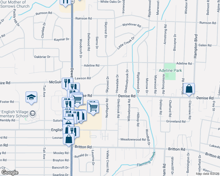 map of restaurants, bars, coffee shops, grocery stores, and more near 20 Skycrest Drive in Rochester
