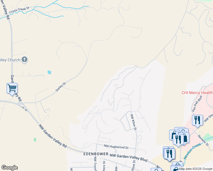 map of restaurants, bars, coffee shops, grocery stores, and more near 367 Ridgecrest Drive in Roseburg