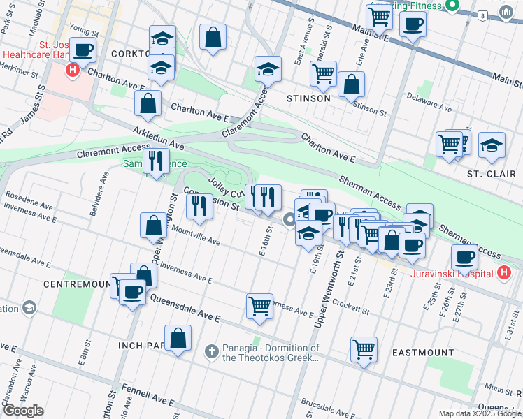 map of restaurants, bars, coffee shops, grocery stores, and more near 19 Alpine Avenue in Hamilton