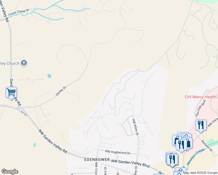 map of restaurants, bars, coffee shops, grocery stores, and more near 367 Ridgecrest Drive in Roseburg