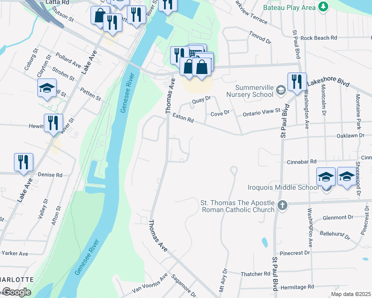 map of restaurants, bars, coffee shops, grocery stores, and more near 230 Harbor Hill Drive in Rochester