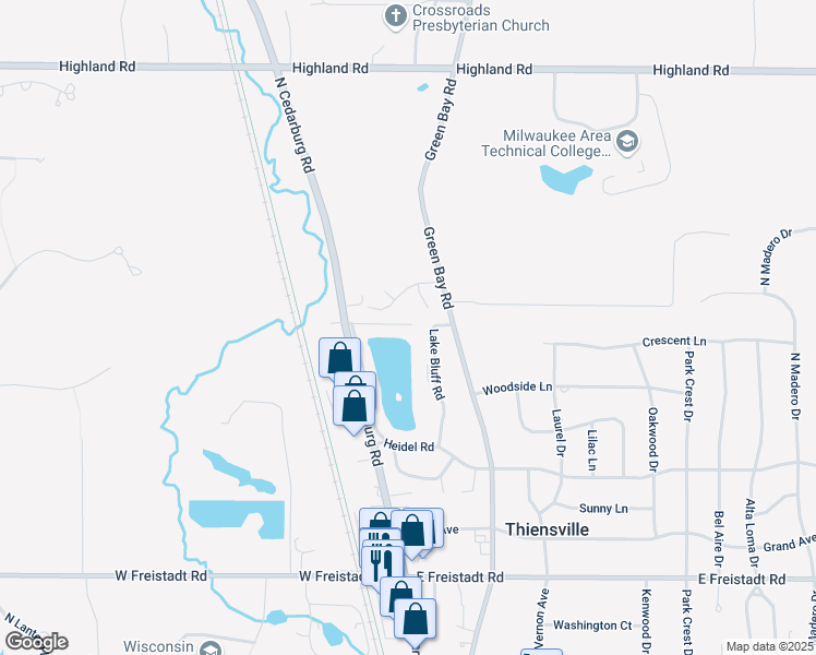 map of restaurants, bars, coffee shops, grocery stores, and more near 115 Concord Place in Thiensville