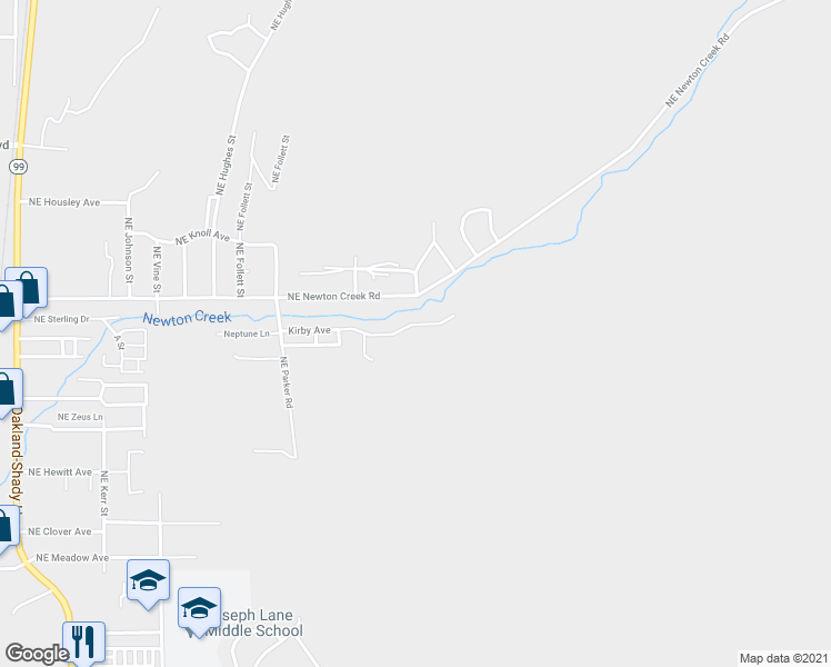 map of restaurants, bars, coffee shops, grocery stores, and more near 379 Kirby Avenue in Roseburg