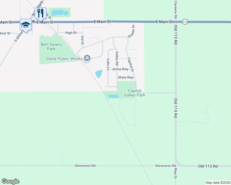 map of restaurants, bars, coffee shops, grocery stores, and more near 704 Valley Road in Dane