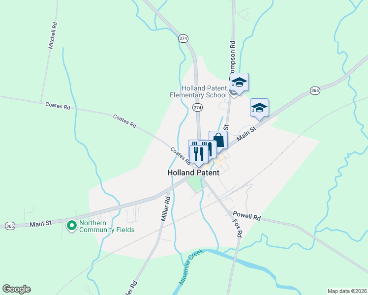 map of restaurants, bars, coffee shops, grocery stores, and more near 9511 Cotes Rd in Holland Patent