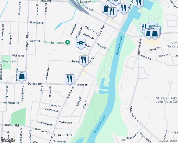 map of restaurants, bars, coffee shops, grocery stores, and more near 30 Saint Johns Park in Rochester