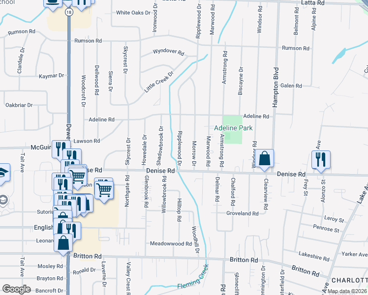 map of restaurants, bars, coffee shops, grocery stores, and more near 70 Ripplewood Drive in Rochester