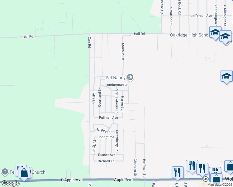 map of restaurants, bars, coffee shops, grocery stores, and more near 558 South Strawberry Lane in Muskegon