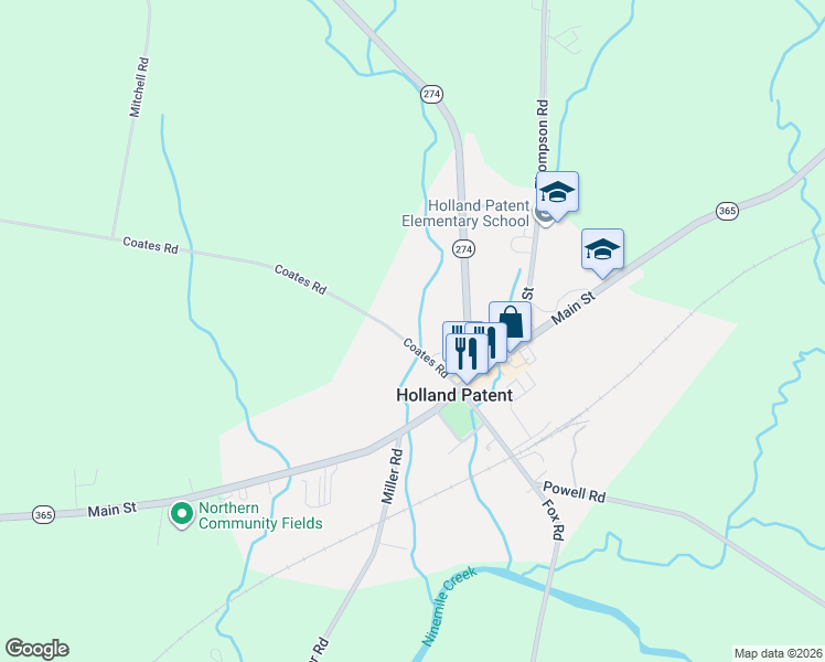 map of restaurants, bars, coffee shops, grocery stores, and more near 9511 Cotes Rd in Holland Patent