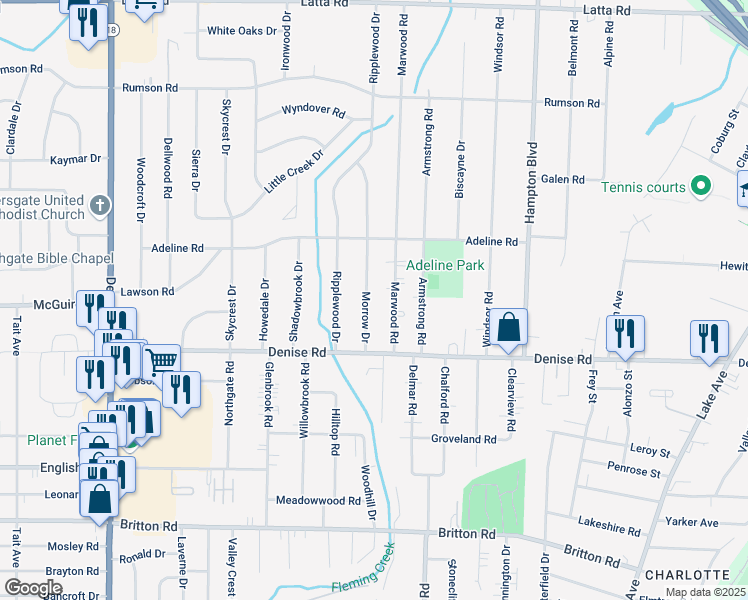 map of restaurants, bars, coffee shops, grocery stores, and more near 80 Morrow Drive in Rochester
