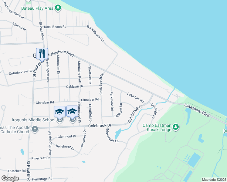 map of restaurants, bars, coffee shops, grocery stores, and more near 124 Parkmere Road in Irondequoit