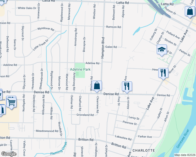 map of restaurants, bars, coffee shops, grocery stores, and more near 82 Hampton Boulevard in Rochester