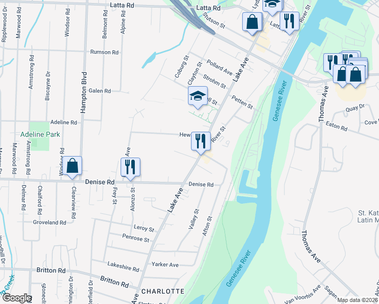 map of restaurants, bars, coffee shops, grocery stores, and more near 38 Hannahs Terrace in Rochester