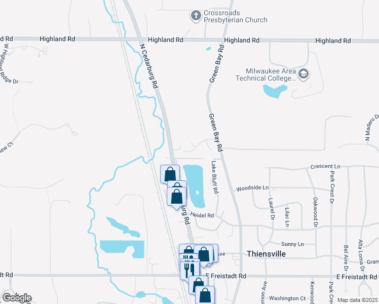 map of restaurants, bars, coffee shops, grocery stores, and more near 103 Concord Place in Thiensville
