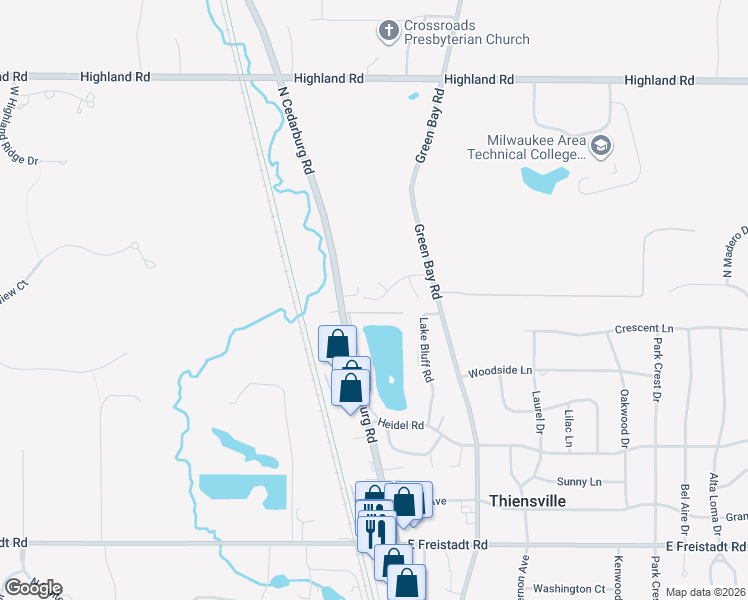 map of restaurants, bars, coffee shops, grocery stores, and more near 103 Concord Place in Thiensville